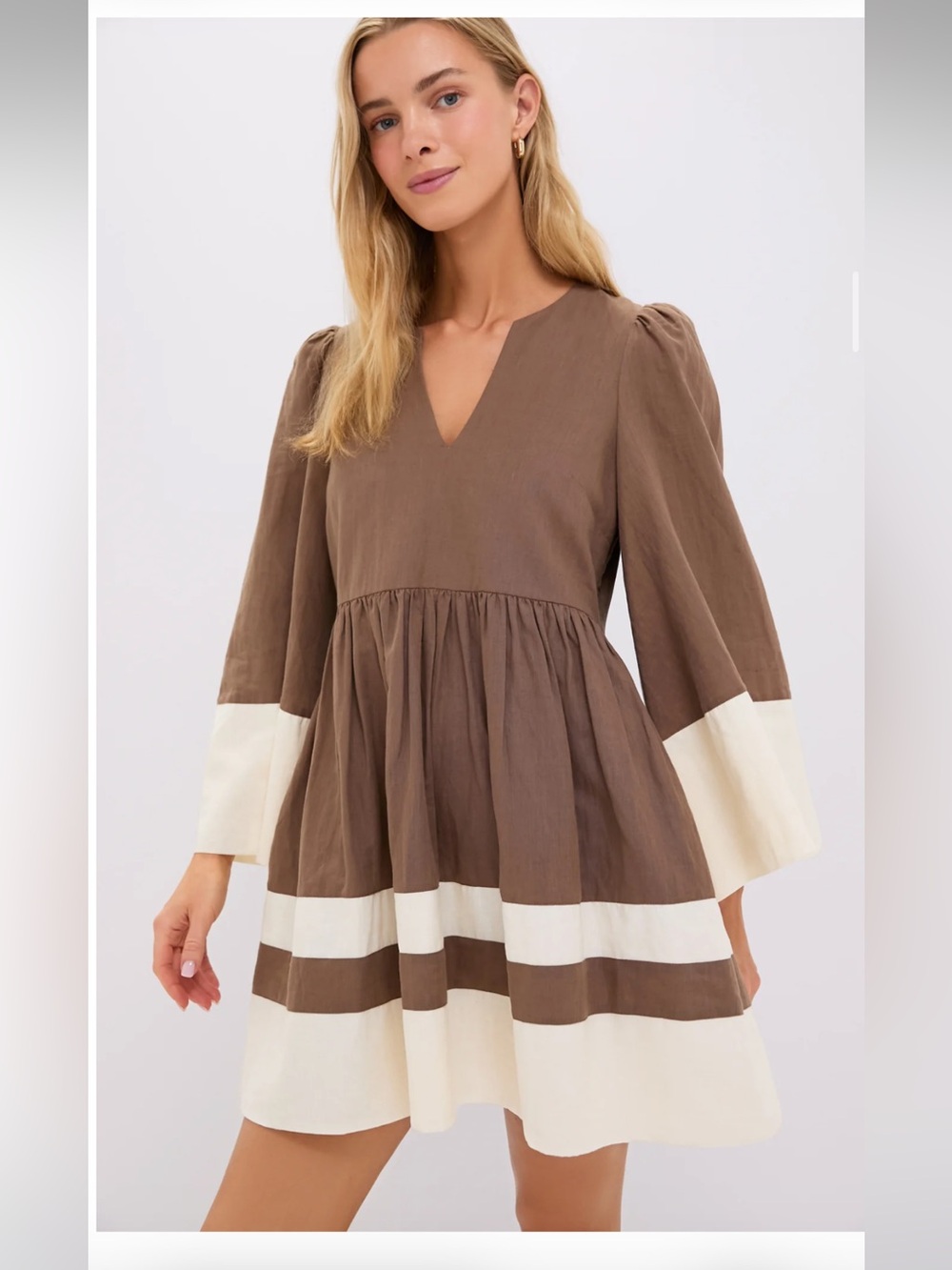 Tuckernuck Mocha and Cream Cotton Linen Izzie Dress